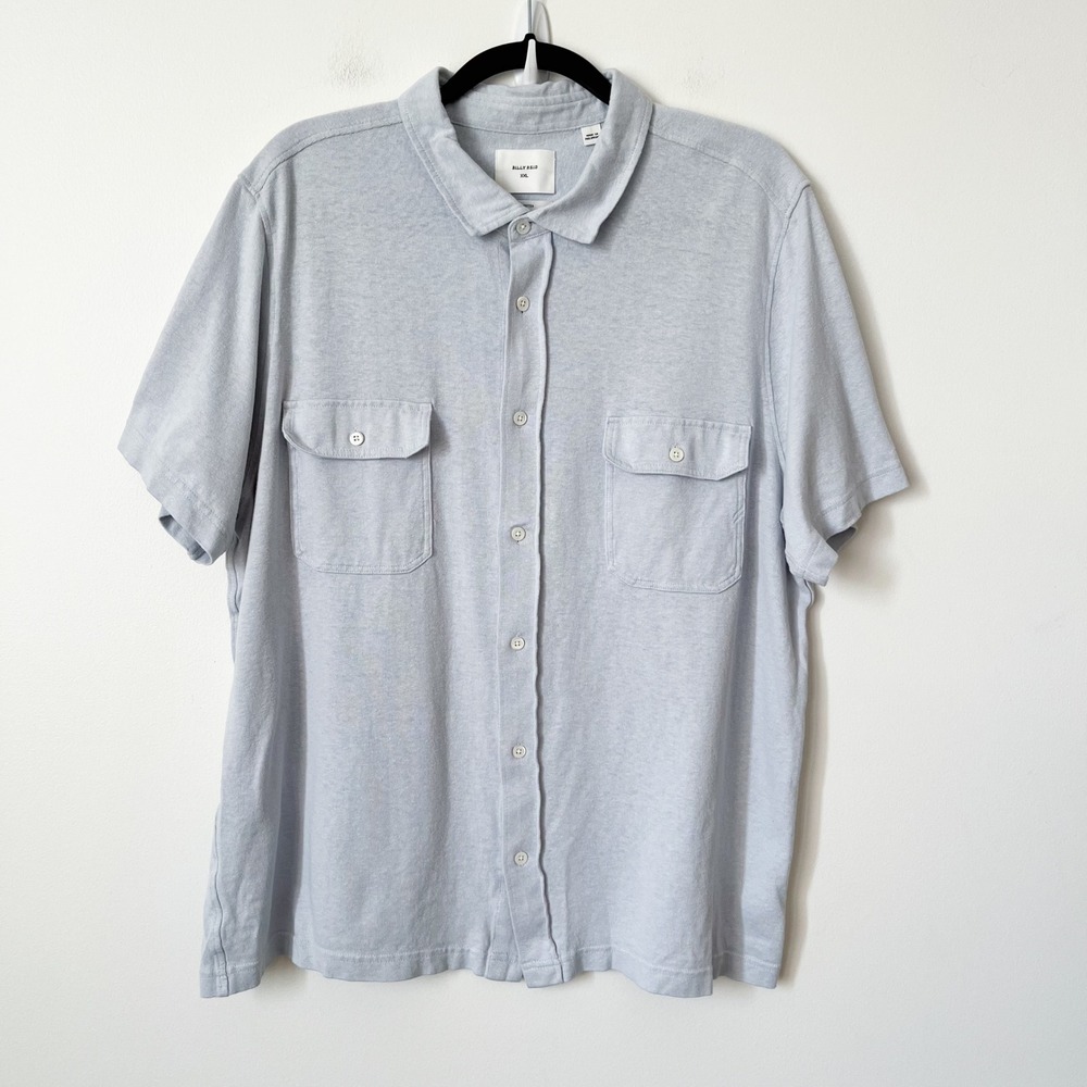 Billy Reid Hemp Cotton Short Sleeve Button Up Shirt Mens XXL Light Blue